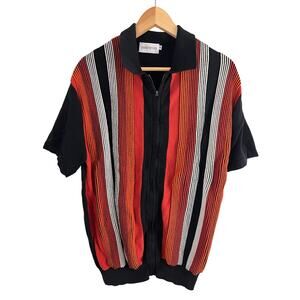 OXKNITSTORE Retro Stripe Knit Zip Polo 60's Mode Style Men Size XL